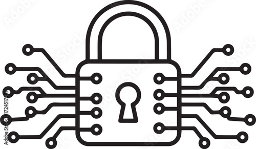 Secure digital network represented by padlock and circuit board, symbolizing cybersecurity, data protection, and network safety, perfect for tech companies