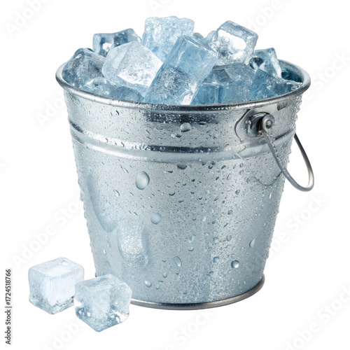 Refreshing ice bucket with cubes isolated on a transparent background cold