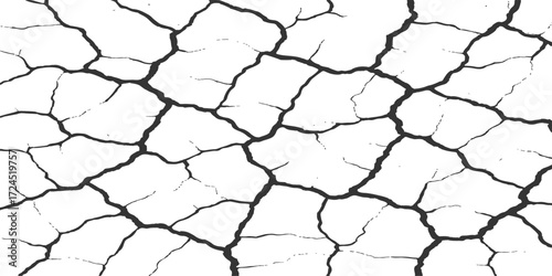 A brown, arid landscape with a rough texture of deep cracks in the dry, natural clay soil