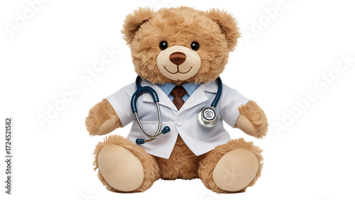 Adorable teddy bear dressed as a doctor with stethoscope ready for care illustration