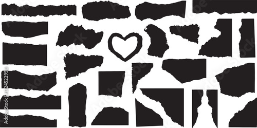 torn paper, ripped paper, paper edge, paper texture, grunge paper, abstract shapes, heart shape, silhouette, black and white, graphic design elements, scrapbooking, collage, distressed, rough edges, i