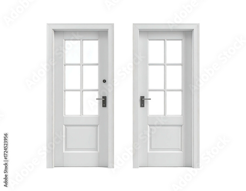 Two white wooden doors with glass panes