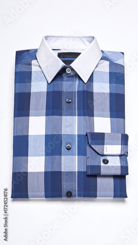 Folded blue and white checked dress shirt