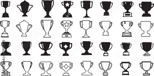 trophy, cup, award, winner, victory, success, achievement, champion, prize, competition, sport, celebration, graphic, vector, silhouette, outline, black, white, isolated, design, element, object, symb