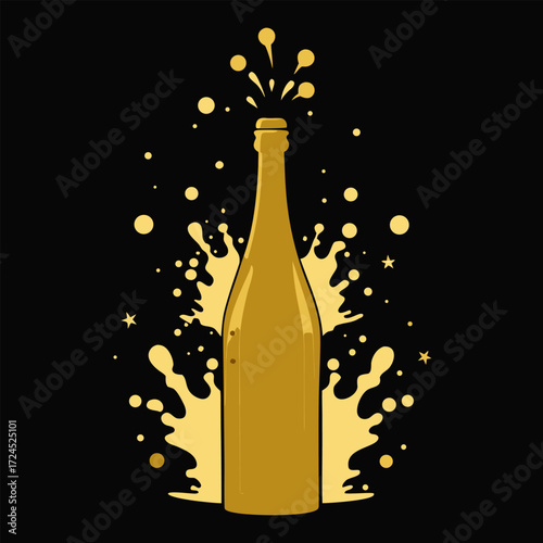 champagne bottle on black background