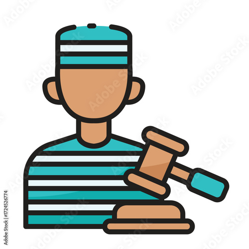 Icon of a person in striped clothing holding a gavel