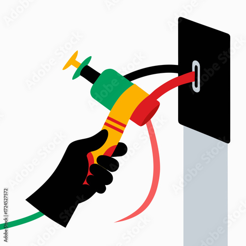 Hand using a caulking gun on wall outlet on transparent background