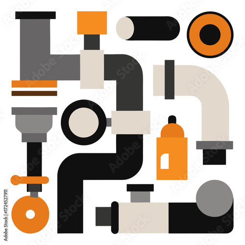 Illustration of various plumbing elements on transparent background