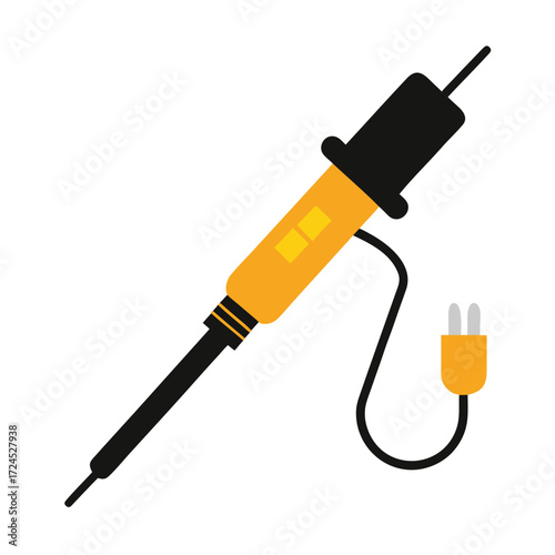 Illustration of a yellow soldering iron tool on transparent background