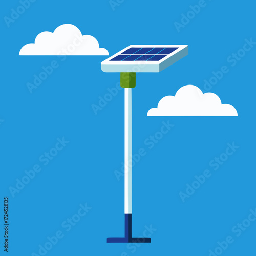 Solar panel street light with white clouds on transparent background