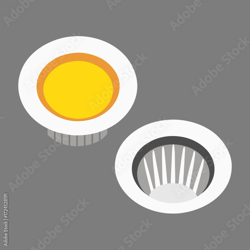 Two egg slicers with eggs on a gray table on transparent background