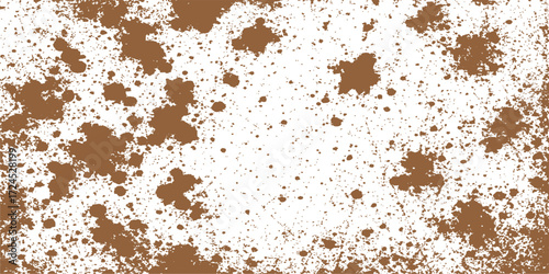 Dirty and aged brown rust on a rough, textured metallic wall surface with a grimy grunge pattern