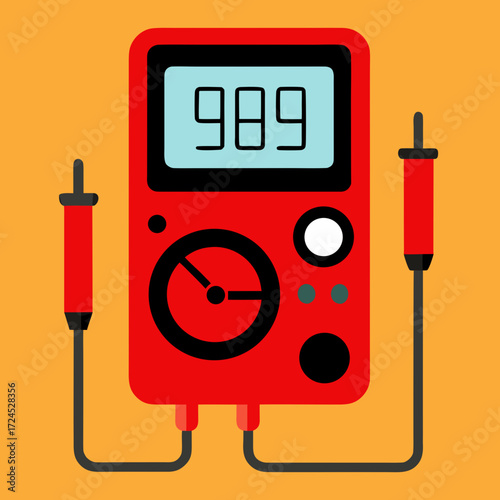 Illustration of a red digital multimeter on transparent background