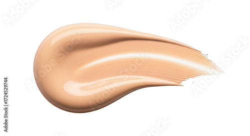 A thick, smooth swatch of liquid foundation makeup in a light tan shade, isolated on transparent background