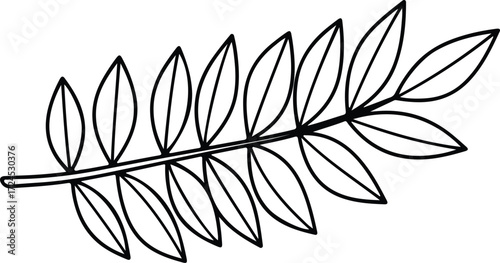 Vector simple botanical rowan branch with leaves silhouette design