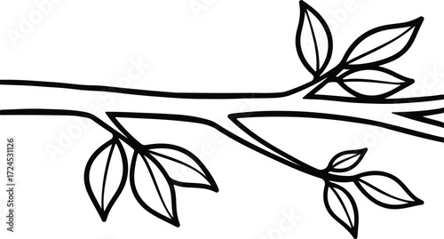 Vector simple tree branch with leaves black silhouette design