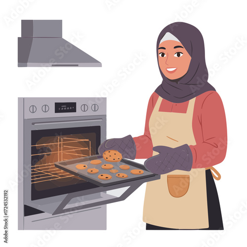 Muslim woman prepare biscuit to eat