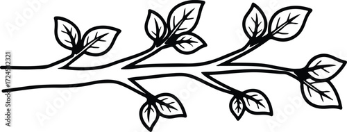Vector Tree branch with leaves decorative minimalist silhouette design