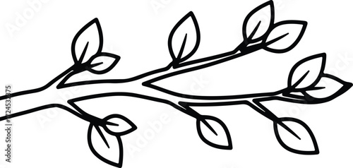 Vector Tree branch with leaves monochrome spring silhouette design