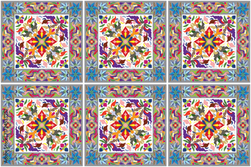 Traditional Thai art seamless geometric pattern in damask style motif suitable for wallpaper, textile, tile, cloth, carpet and fabric design isolated illustration vector archive EPS file.