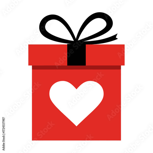 A bright red gift box with a white heart illustration, symbolizing love, celebration, and special occasions