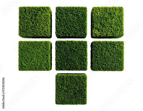Green moss-covered squares arranged in a stylized T shape
