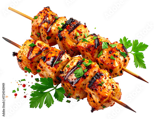 Grilled chicken skewers with parsley
