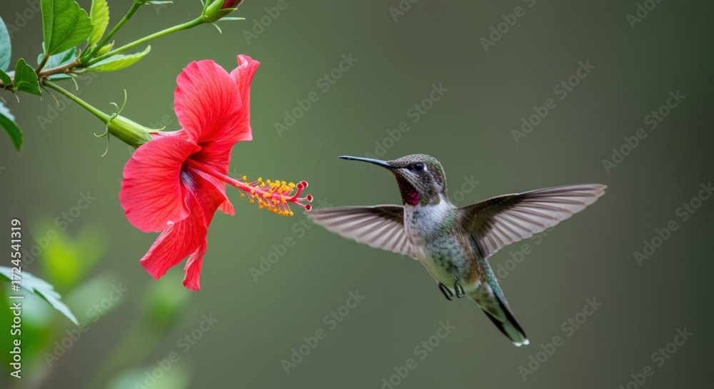 Fototapeta premium Hummingbird feeding on hibiscus flower