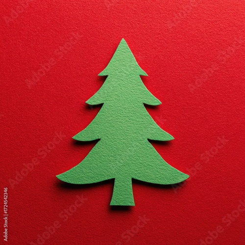 Christmas tree cutout on red background