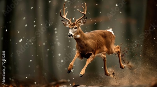 Deer running through forest