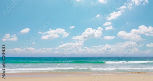 Landscape video scene of tropical beach with blue sky