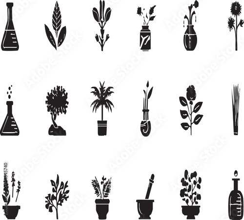 Vector art of collection of herbal medicine icons