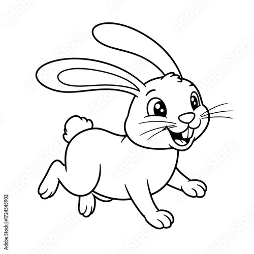 A lively cartoon rabbit hops forward with a wide smile and expressive eyes. Its long ears, fluffy tail, and joyful pose make it perfect for playful, kid-friendly scenes.