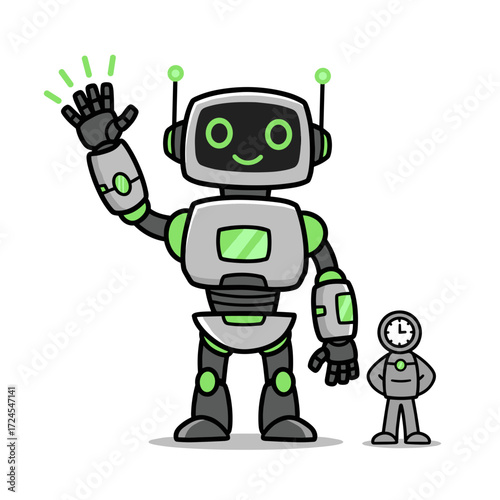 Futuristic humanoid robot with antenna waving