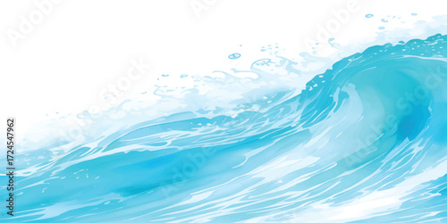 Abstract Flowing Watercolor Blue Ocean Wave with Foamy Marine Splash Texture and Artistic Dynamic Seascape Background for Modern Design Projects