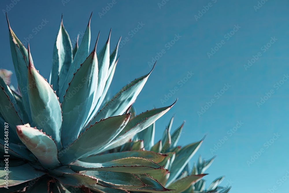 Obraz premium Close-up agave plant against vibrant blue sky