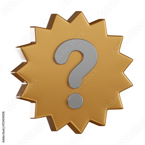 Notification 3d icon badge with question mark, subtle shine