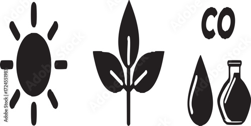 Vector art of photosynthesis process with sun, leaf and carbon dioxide