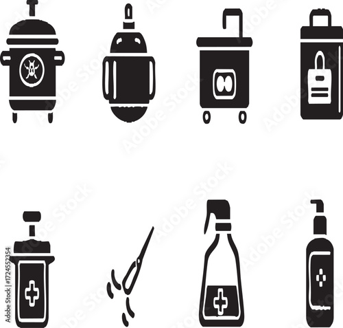 Vector art of set of disinfection icons for cleaning and hygiene