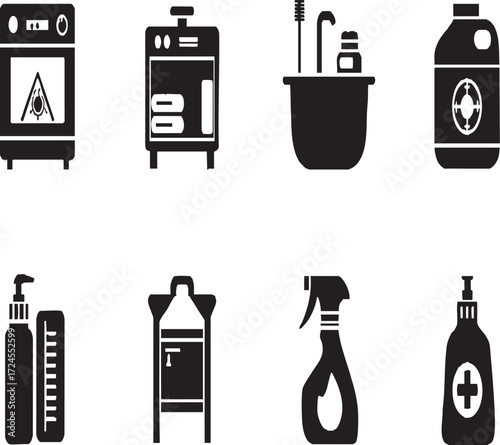 Vector art of set of disinfection icons for cleaning and hygiene