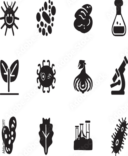Vector art of set of various virus, bacteria, and organic matter icons