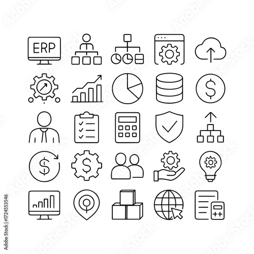 Collection of various website development and software interface related vector line icons for online applications
