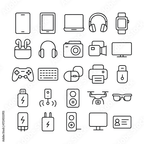 Electronics Gadgets Line Icons Set Devices, Accessories & More