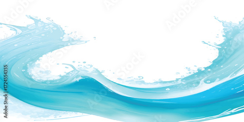 Blue Watercolor Ocean Wave with Abstract Foamy Splash and Artistic Fluid Motion Background for Creative Seascape and Modern Marine Design