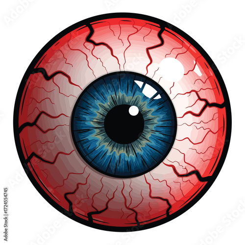 Vector illustration of closeup of a realistic human eyeball with red veins