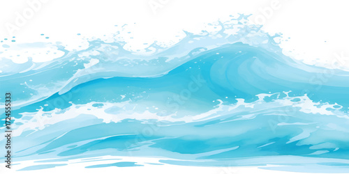 Abstract Watercolor Wave with Blue Ocean Splash and Fluid Sea Texture Design for Summer Seascape Backgrounds and Artistic Digital Projects