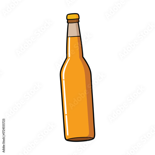 A classic beer bottle, chilled and golden, capped with a crown top. Its sleek glass design holds crisp, refreshing brew, perfect for casual sipping or celebrations.
