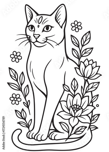 coloring book cat with flowers for kids coloring page