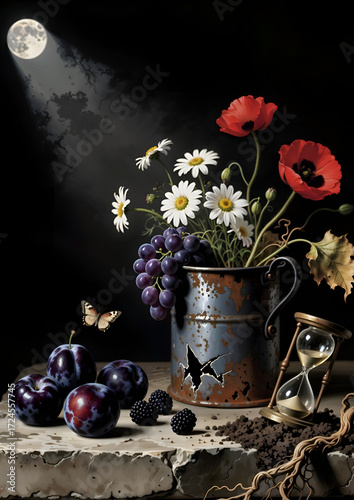 Night still life with flowers