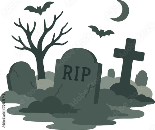Spooky graveyard with tombstones and fog